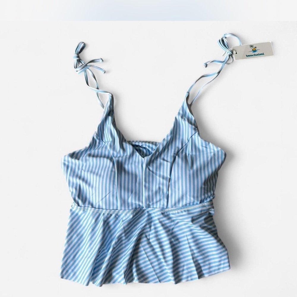 Blue Striped Women's Swim Top